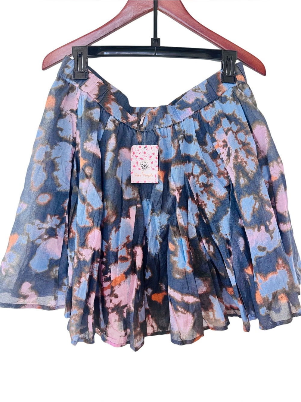 Free People NWT Blue Tie Dye Gauze Mini Skirt Large Boho Flowy Festival